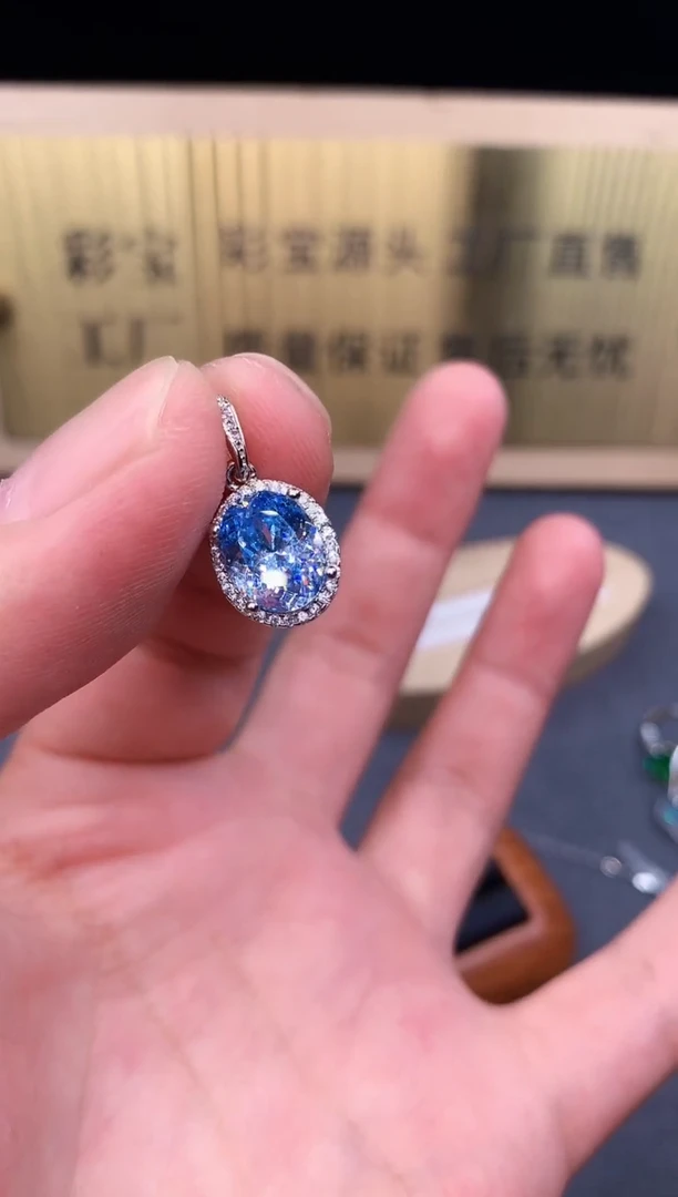 海蓝宝石颈饰银S925镶嵌6666