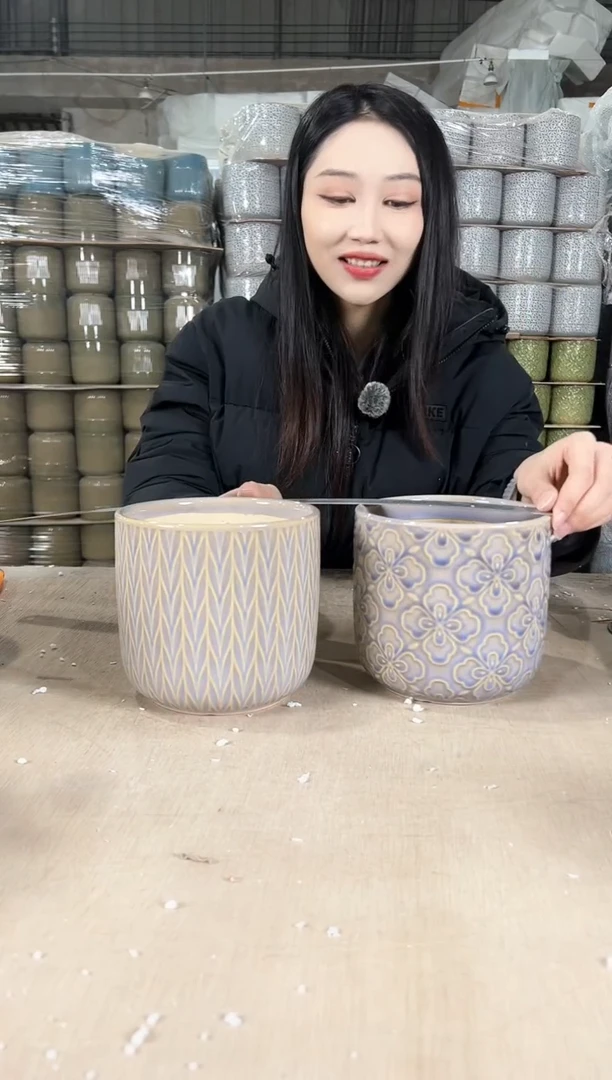 【闪购商品】陶瓷浮雕花朵淡紫+条纹淡紫15x14