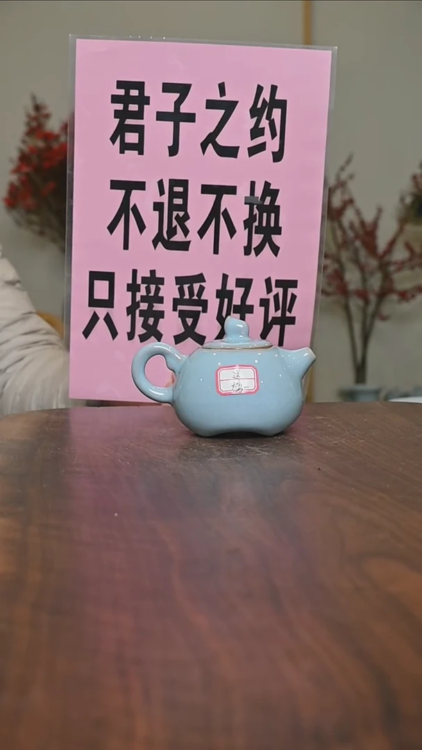 【闪购商品】其他微瑕天青釉朱家汝窑款截屏四季纳福壶