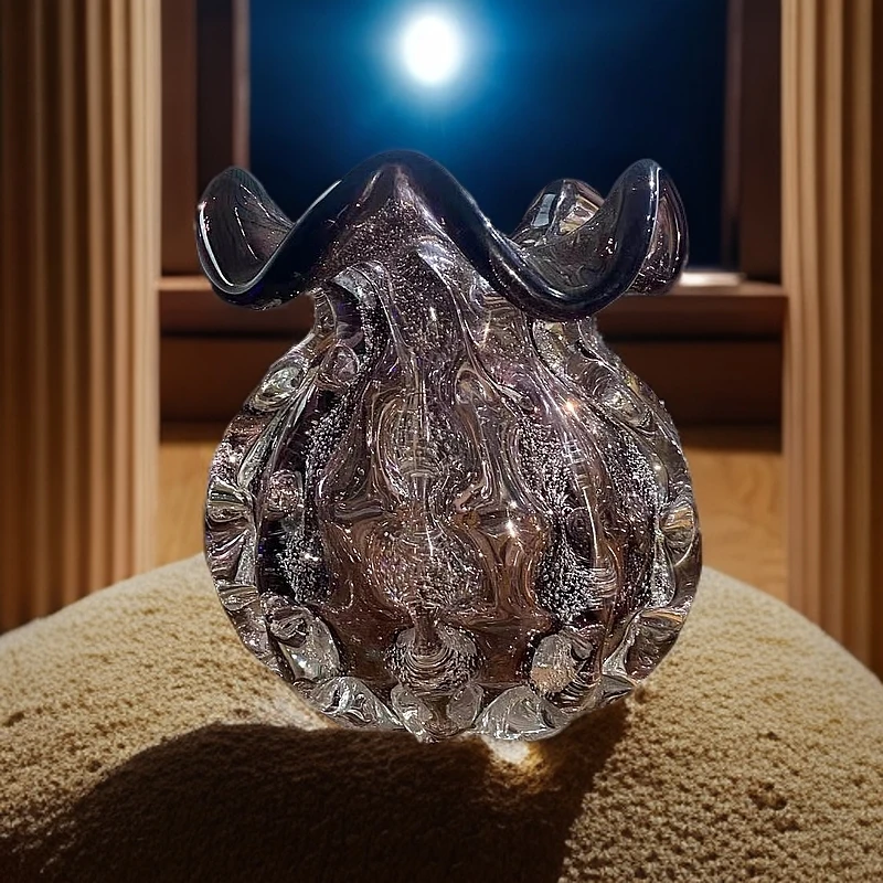 紫色S琉璃钱袋芬顿ins风小号花瓶手工琉璃玻璃家插花器软装摆件