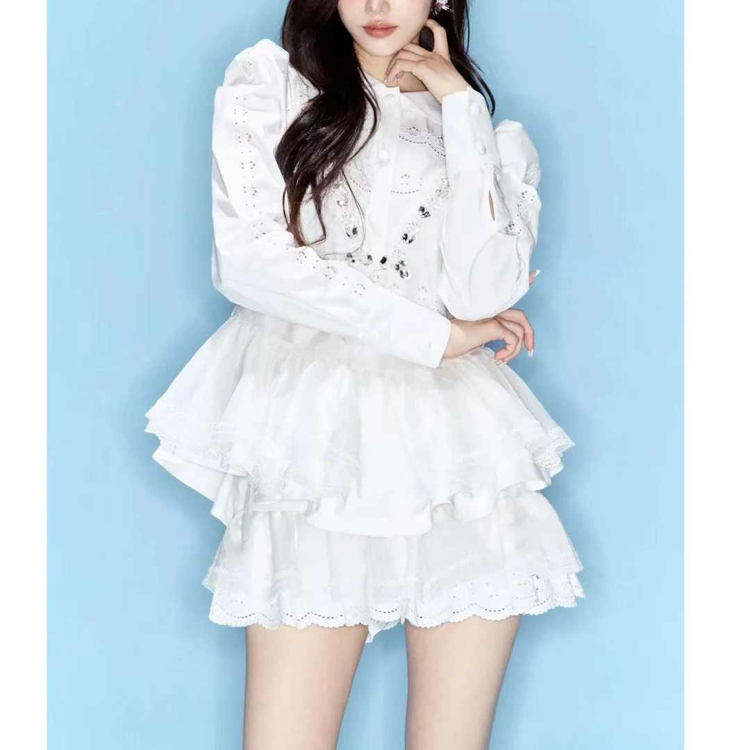 【DE MYSTERE】拉拉家气质百搭两件式宫廷钉珠上衣半裙套装GZJ68207