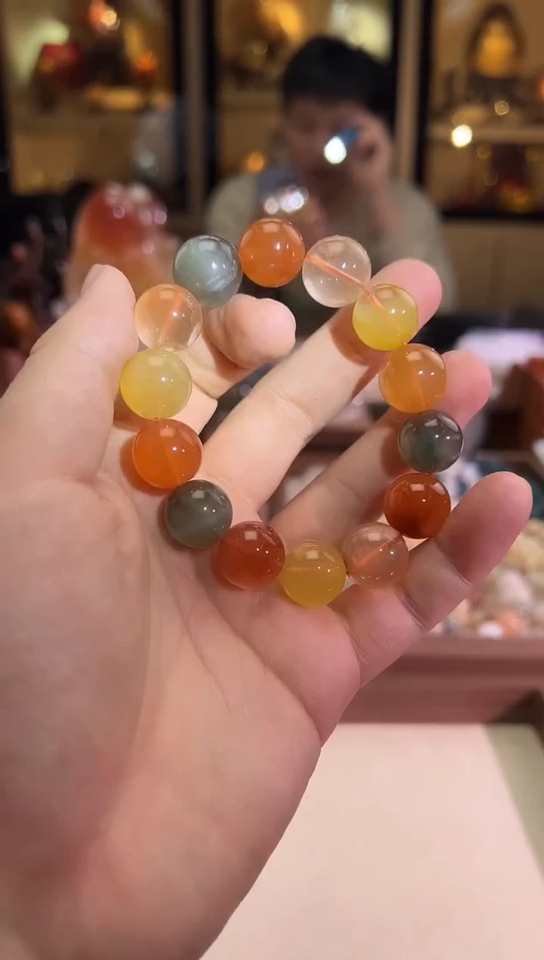 未镶嵌手链水晶15.4mm+巴西糖果彩兔毛（多样性发一）