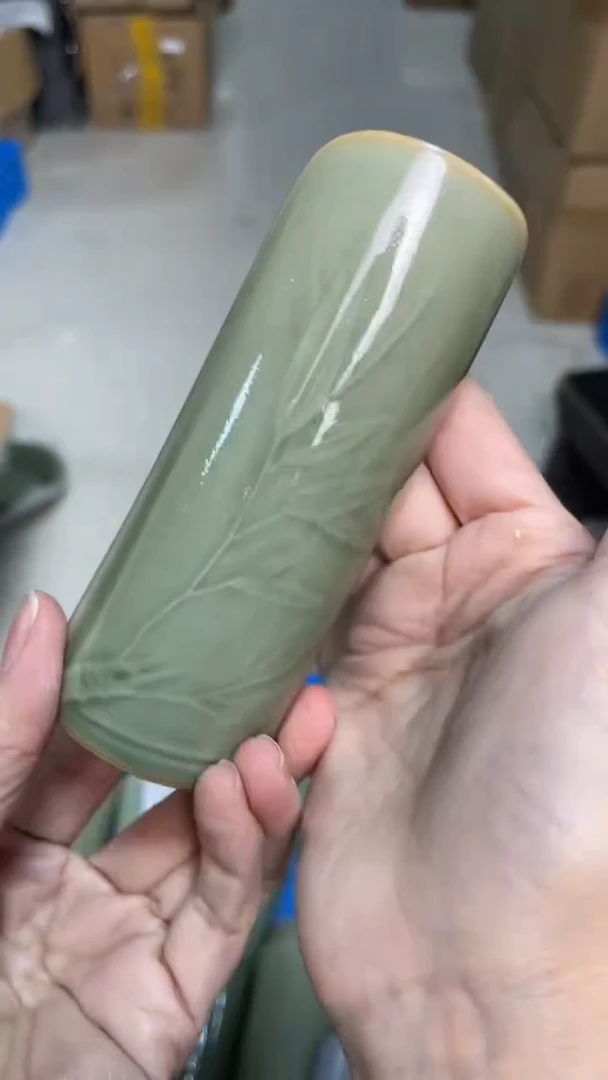 陶瓷橄榄绿竹子茶则