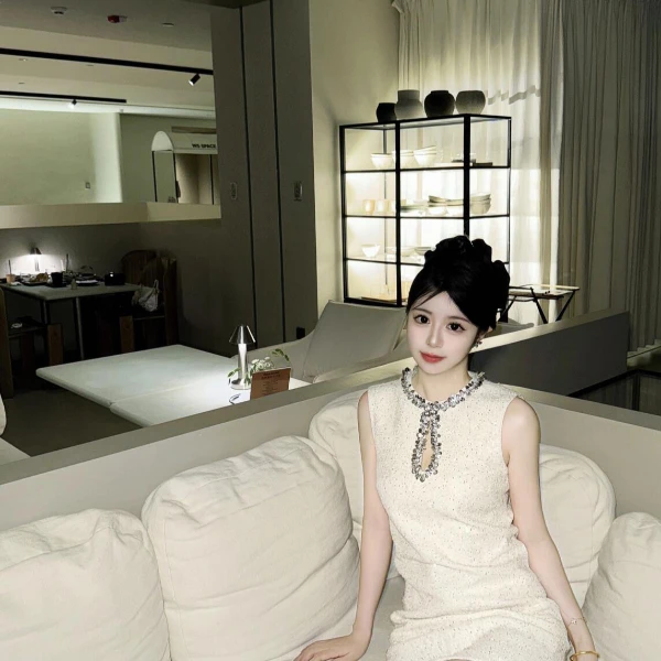 SP原原单单华夫格亮闪闪粉白重工夏季奢华温柔连衣短裙