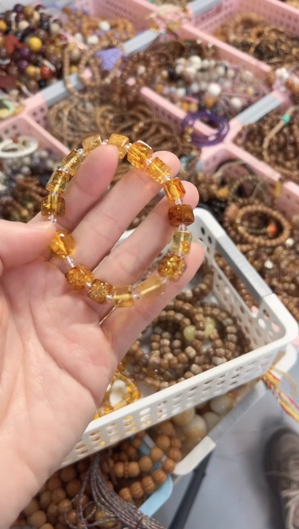 手串琥珀（花珀）未镶嵌琥珀花珀方糖搭配白水晶