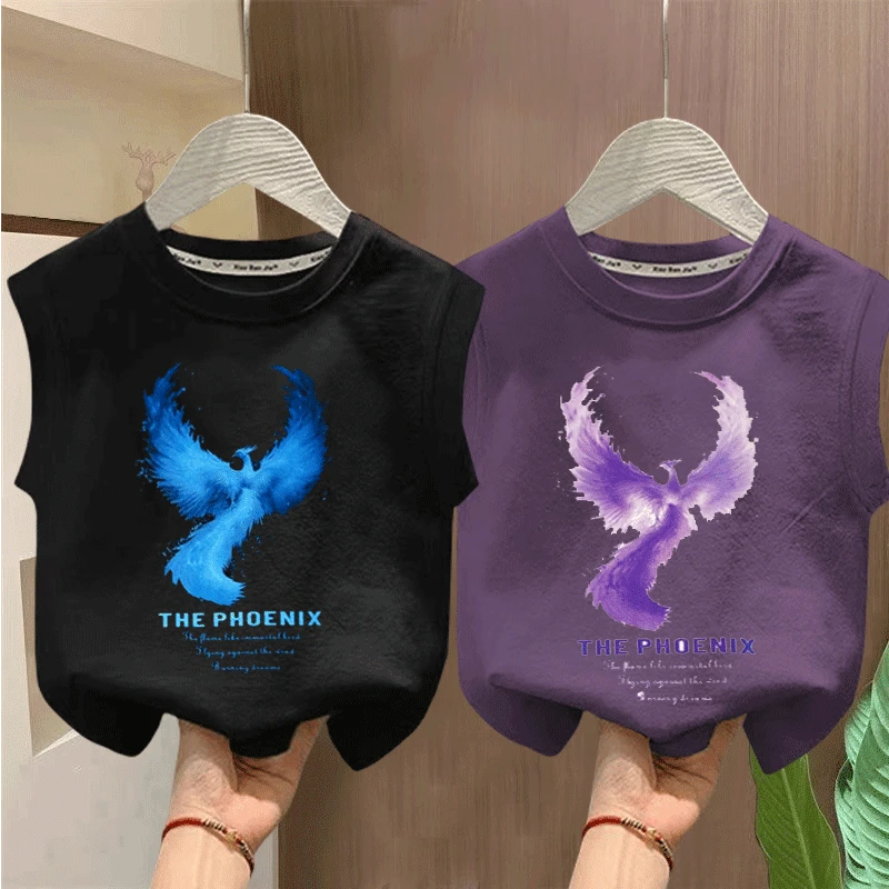 夏季男女童凤凰潮纯棉背心儿童新款酷2025无袖卡通中小童外穿上衣