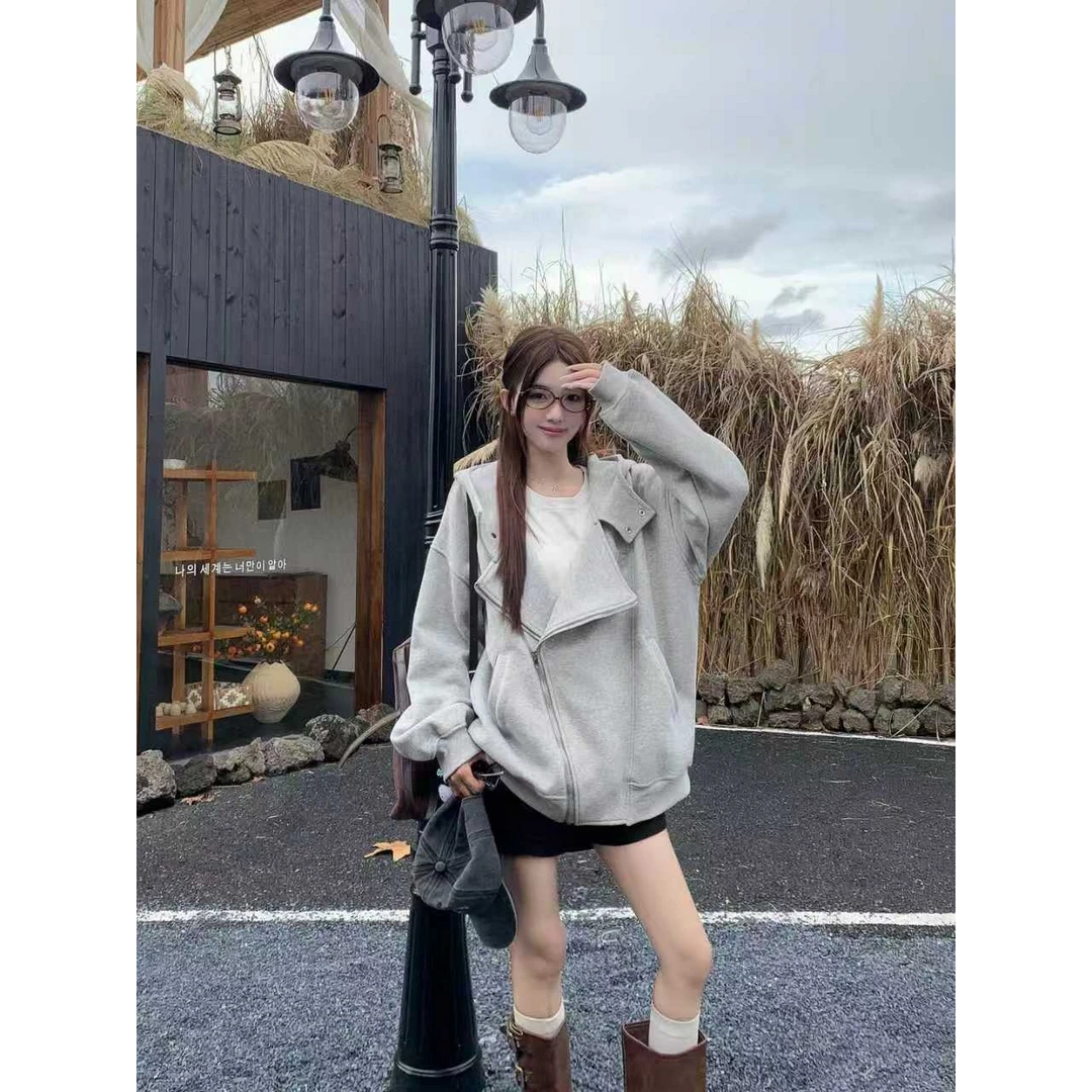 YWBY女生韩系ins衣服秋冬新款连帽开衫卫衣百搭舒适宽松刺绣外套