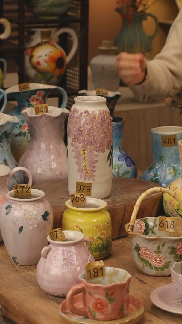 陶瓷景德镇设计师手作花器摆件侘寂风@M079@