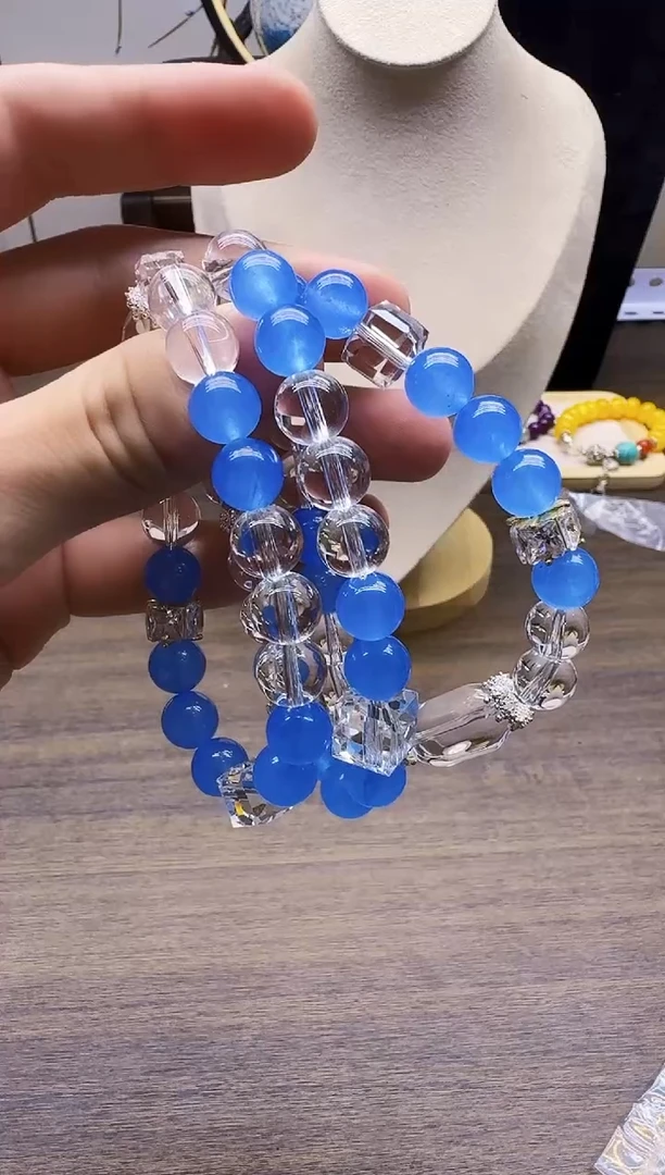 海蓝宝石手链银S925镶嵌QY18