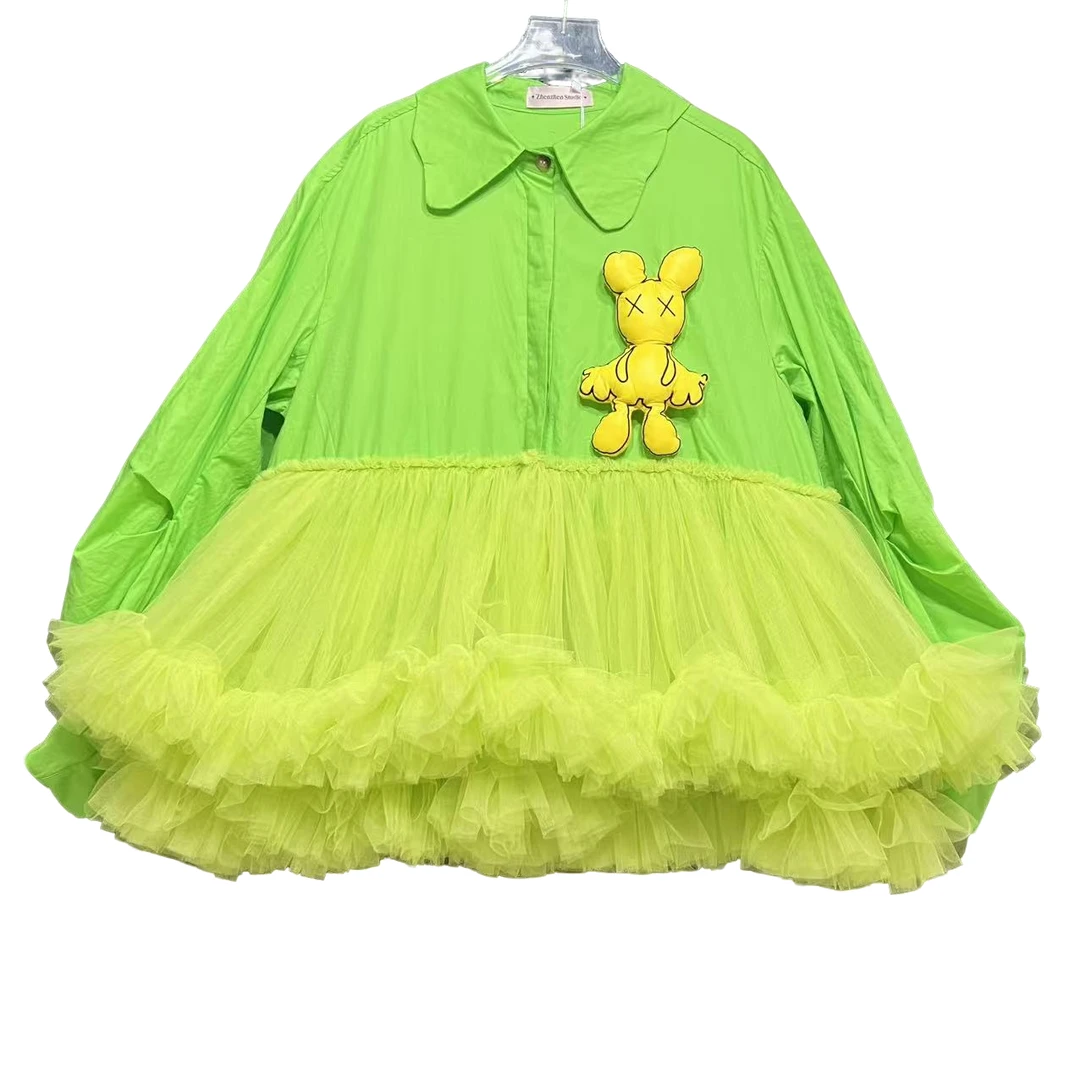 5338【高定系列】设计师新款拼接纱纱秋季长袖女装连衣裙