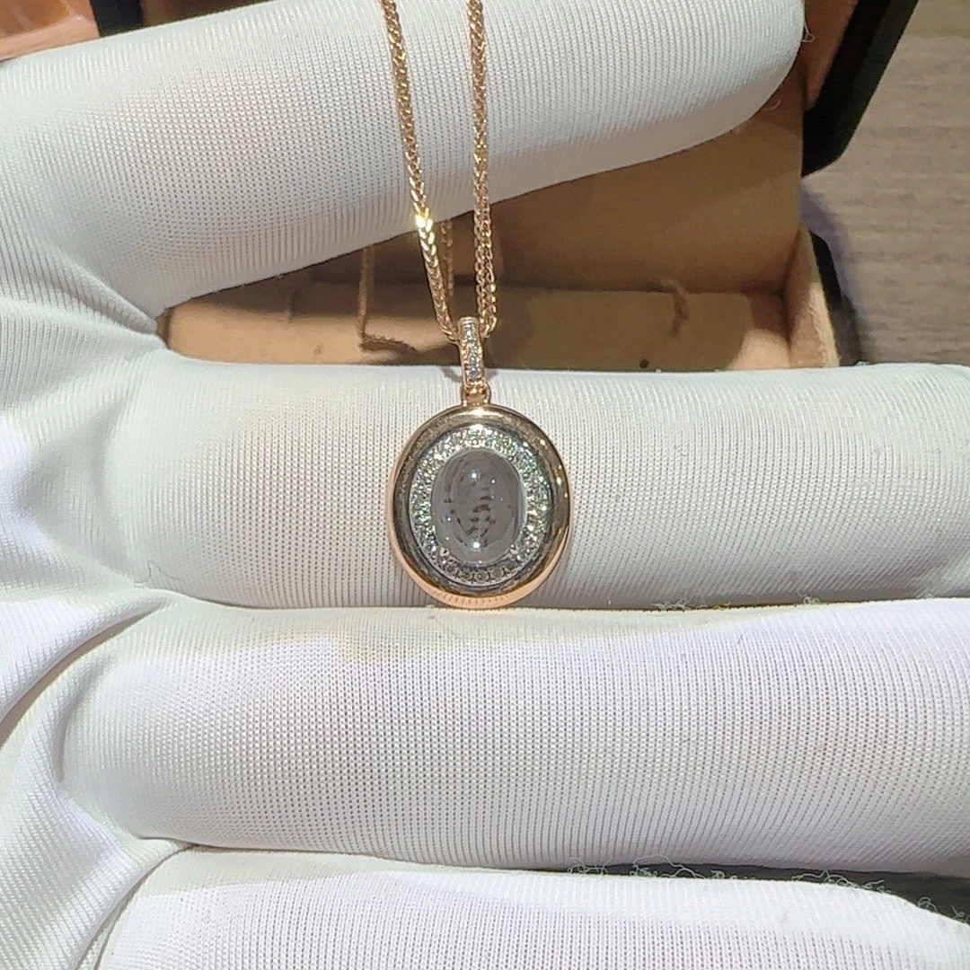 18K玫瑰金镶钻海蓝宝吊坠（不含链）