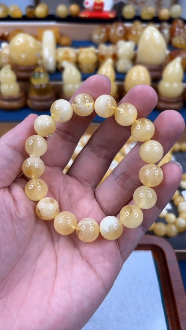 手串琥珀未镶嵌p54金白溶洞蜜蜡手串 12mm 17.17克