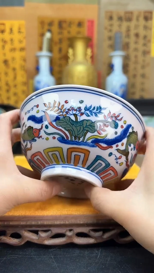 【闪购商品】瓶景德镇陶瓷客厅摆件稀土碗鱼藻