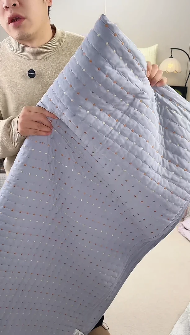 棉纯棉米粒绣灰蓝色230*250三件套