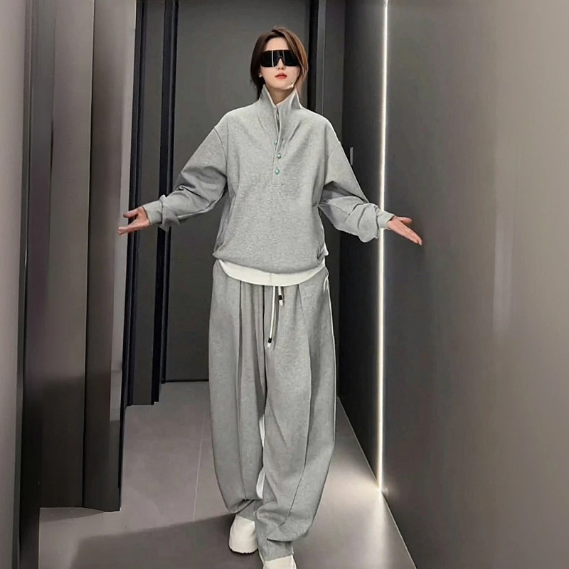 2025秋季休闲运动套装女款简约时尚高档慵懒风宽松卫衣长裤两件套