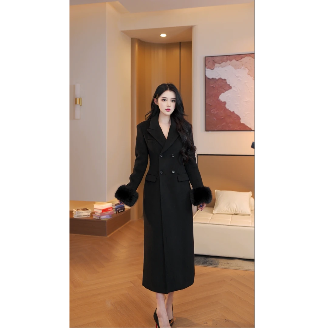 高级贵气冬季90白鸭绒韩版显瘦羽绒毛呢大衣