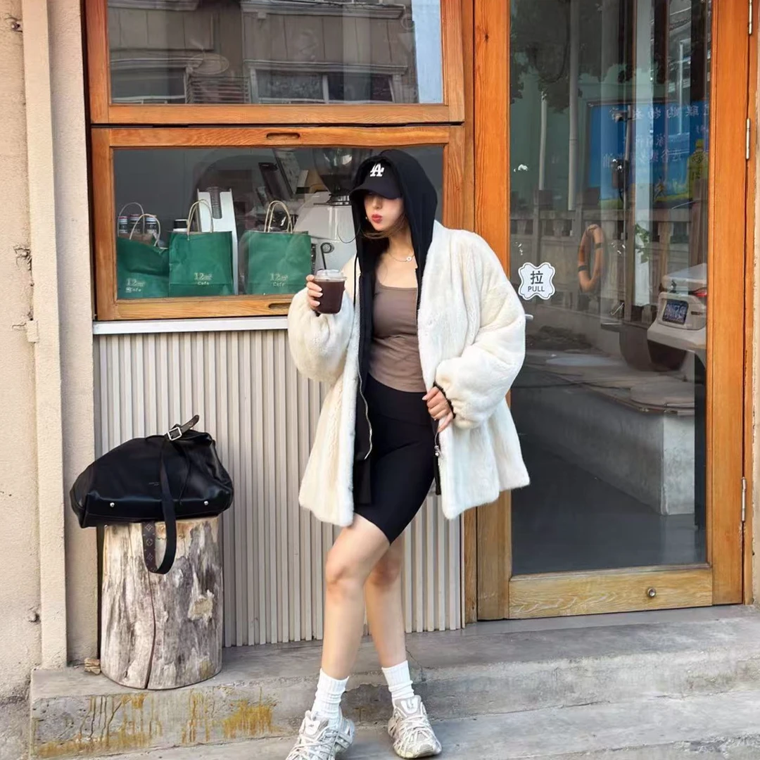 『DCFUR』FD503 新款整貂天鹅绒V领气质中长款水貂毛秋冬外套