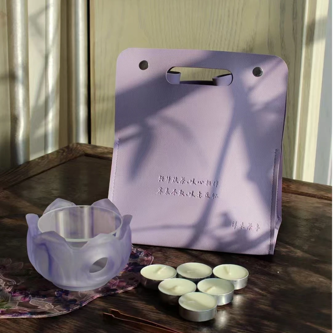 【半闲】 | 莲花温茶器紫色套装（送夹子+30个蜡烛）