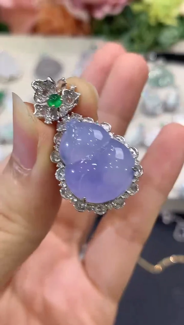 吊坠(不含链)18K金镶嵌翡翠B263 紫货有色差