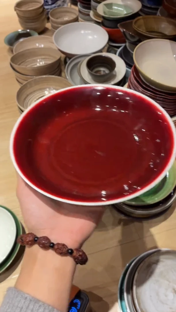 瓷片奶*派684微瑕郎红反口盘1个