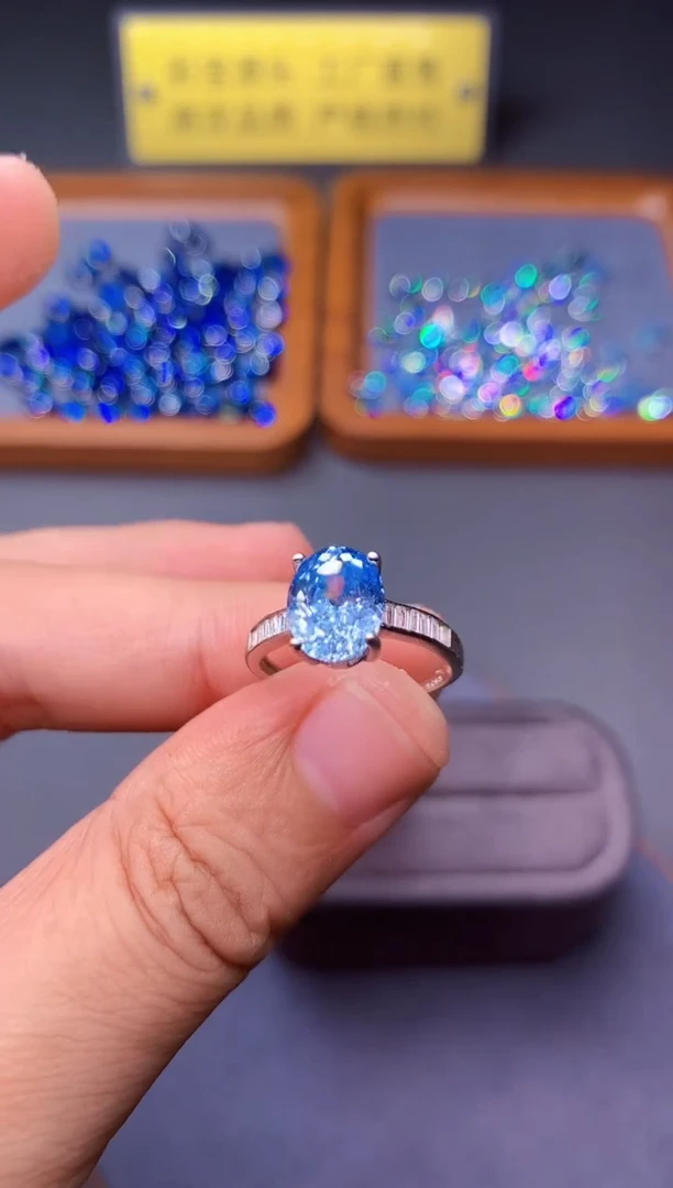 海蓝宝石戒指银S925镶嵌00000