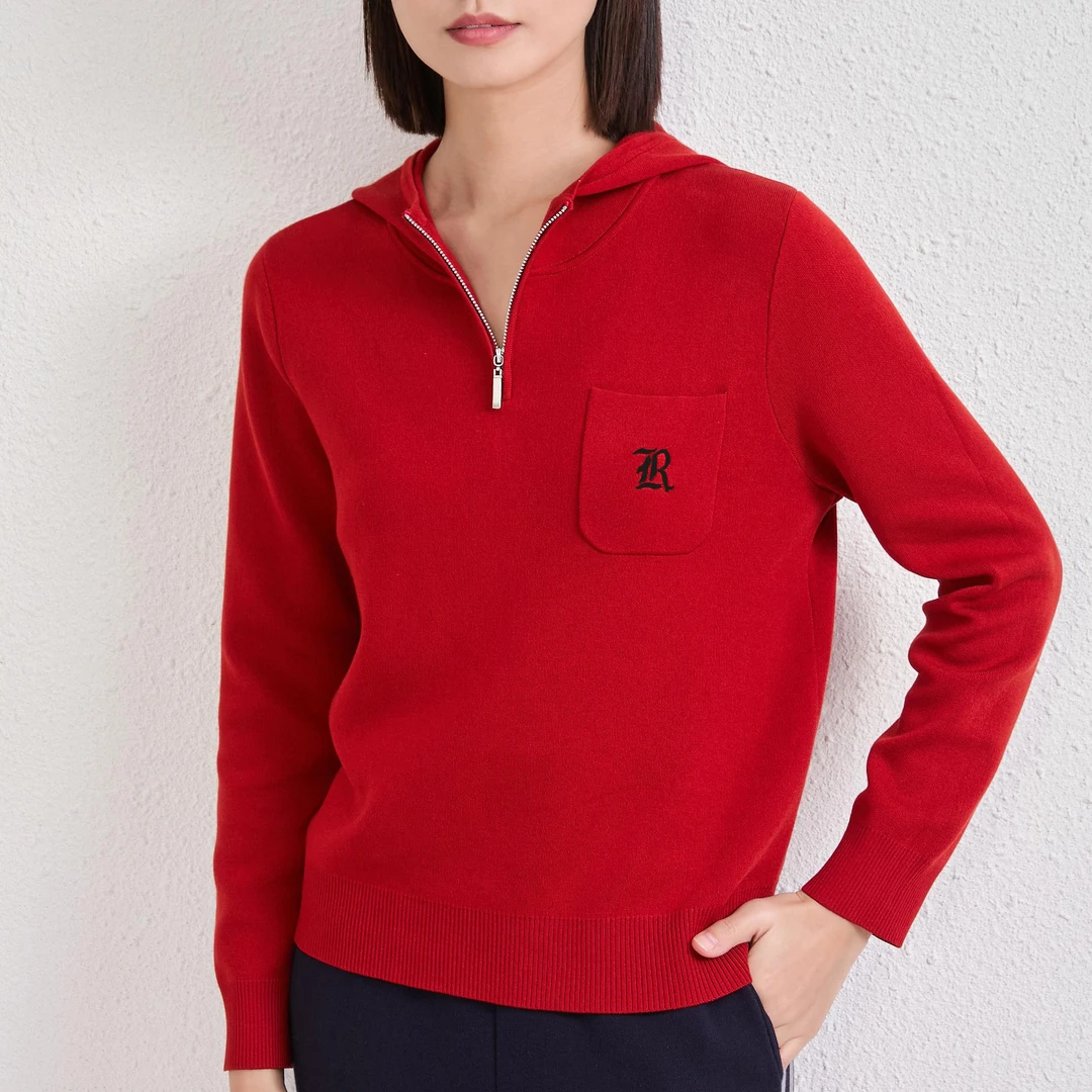 新春重工时尚百搭新款针织连帽长袖针织衫5680