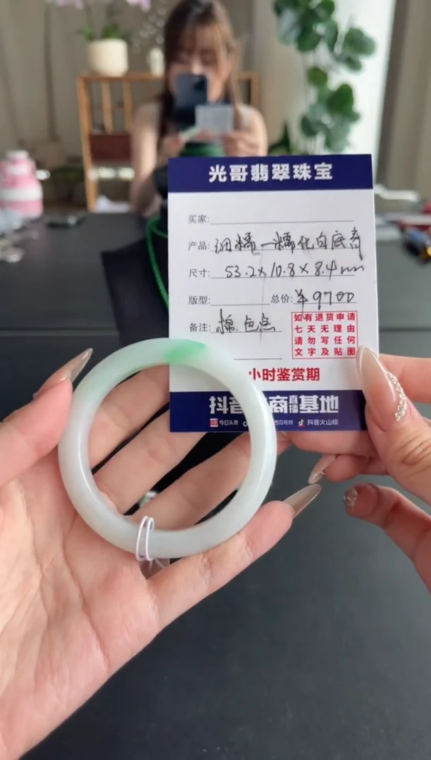 翡翠手镯未镶嵌光哥特推翡翠白底青正圈手镯