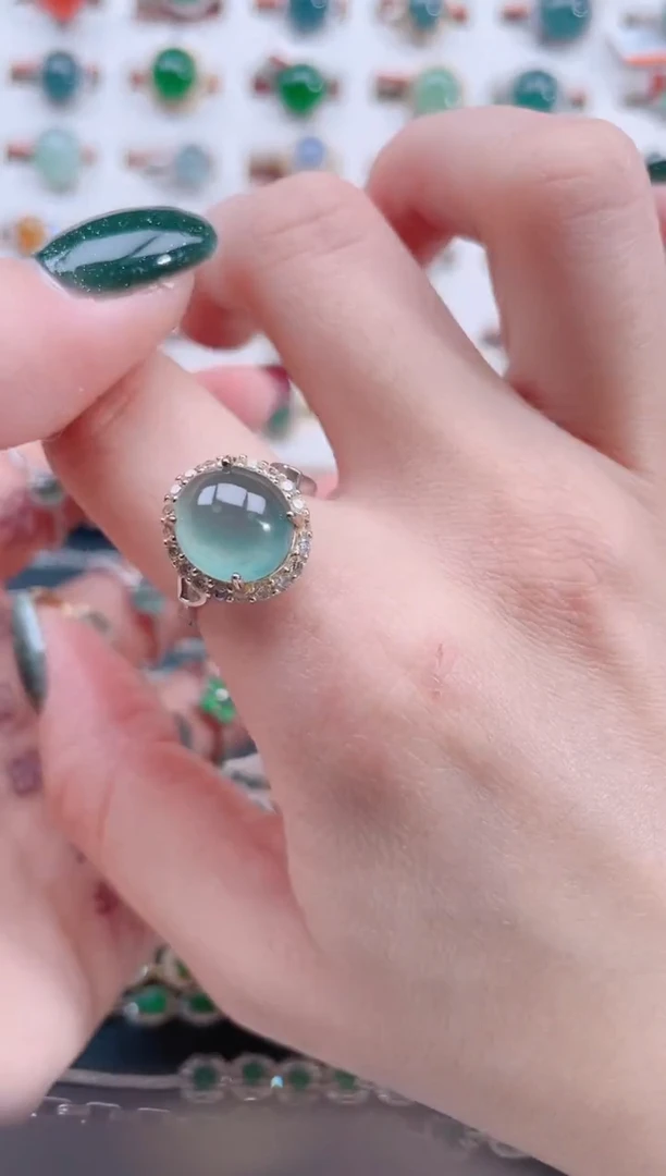 银S925镶嵌戒指翡翠天然翡翠