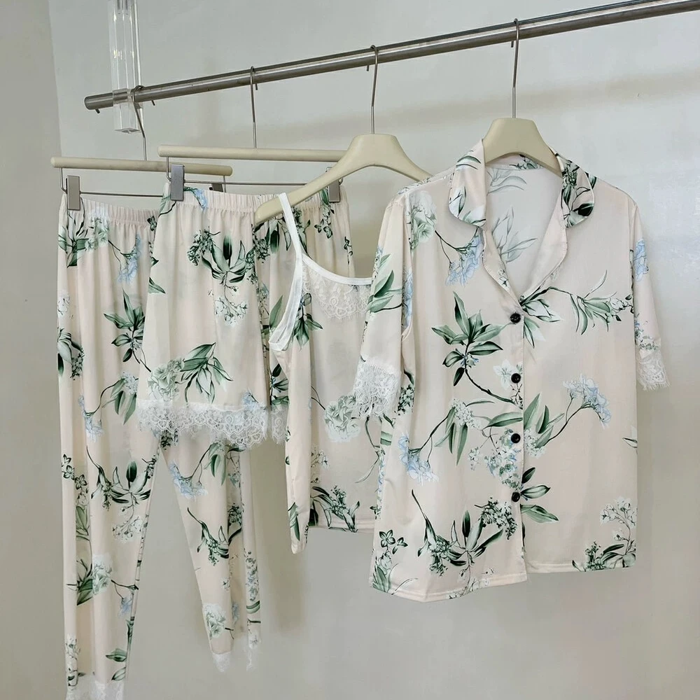 【羊羊】冰丝睡衣女款春秋夏季家居服2024非床品套件(不挑颜色)