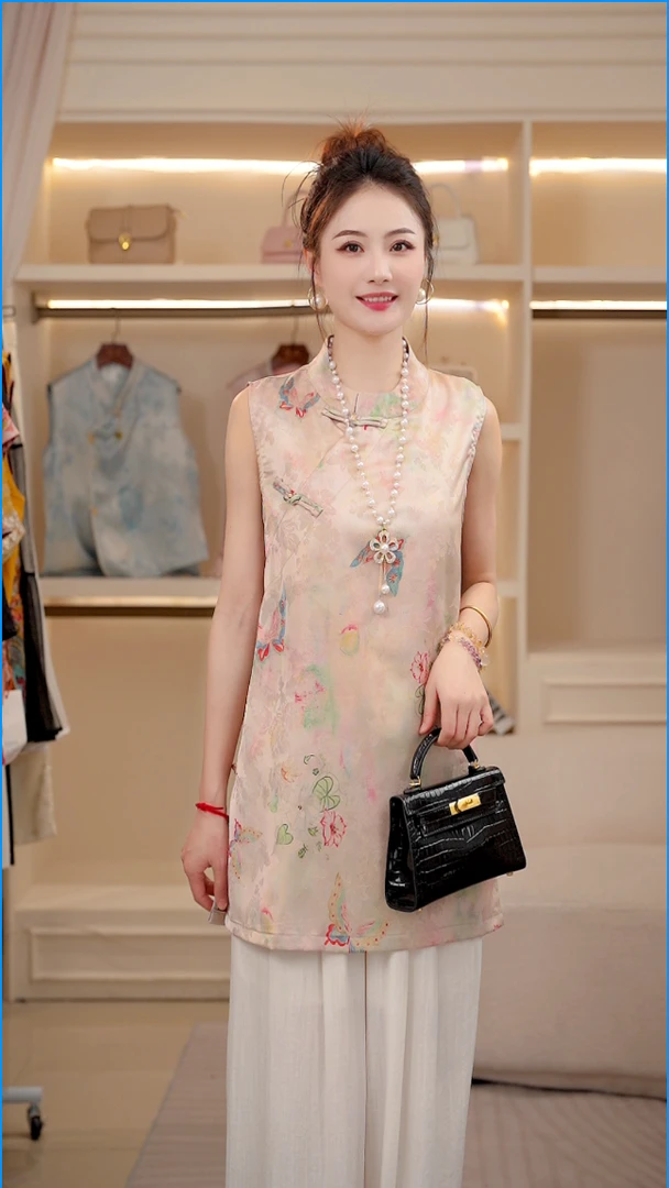 【云岫】新中式国风复古中长款唐装上衣盘扣无袖气质休闲高级感女装