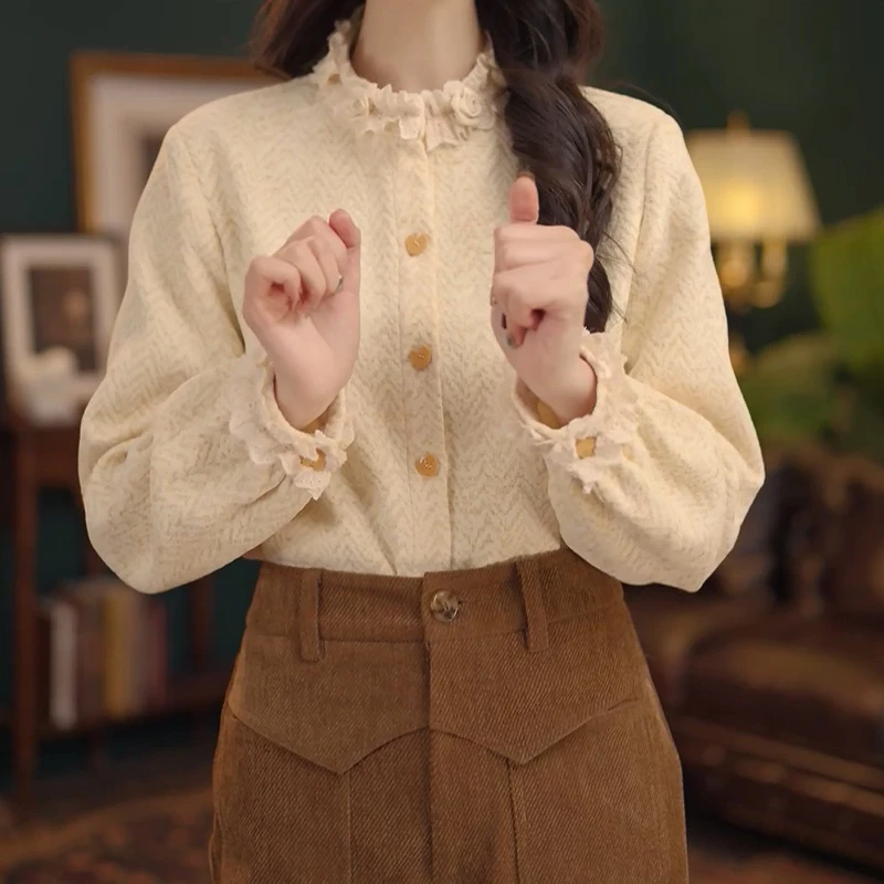 【暖花甜茶​​】复古港风秋冬厚款休闲百搭衬衫长袖气质时尚衬衣上衣