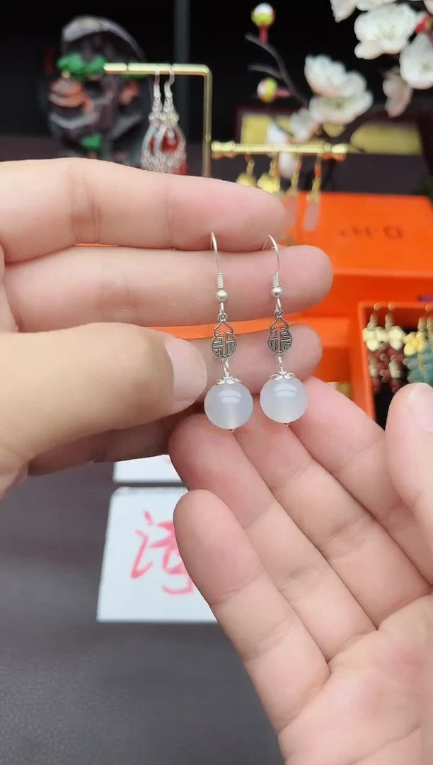 玛瑙/玉髓耳饰银S925镶嵌522000