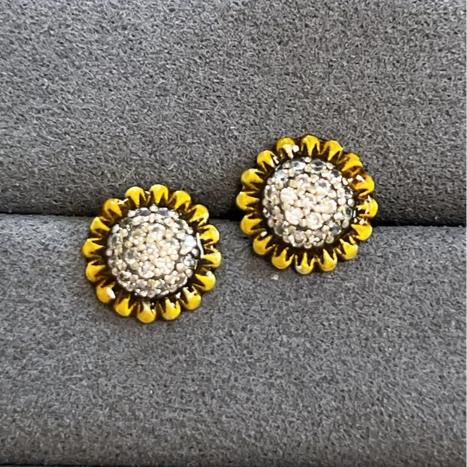 925银耳饰 【佰万银庄】S925纯银向日葵造型珐琅彩耳钉手工复古古法