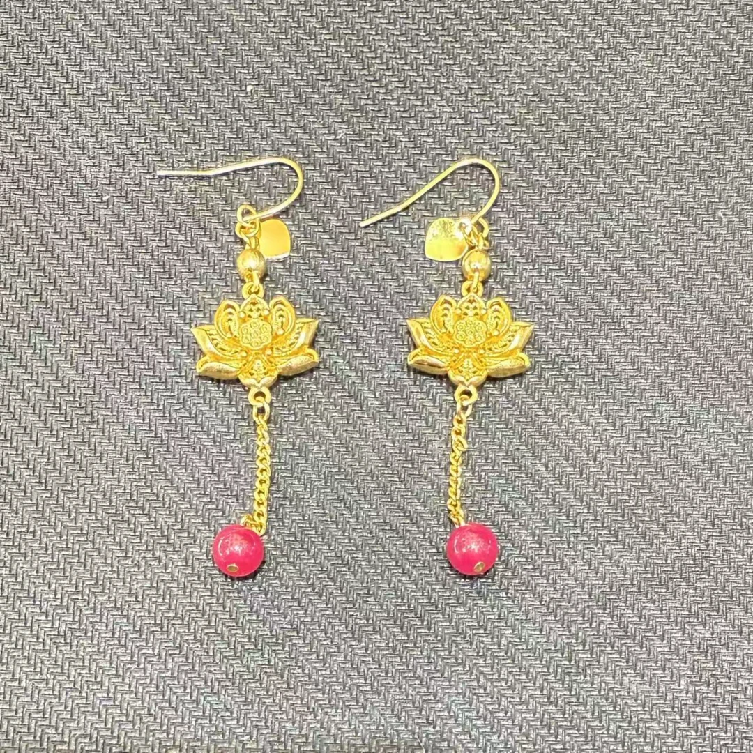 【小七正品】花开盛世莲花培育红宝石耳线合金镶嵌【YES24】