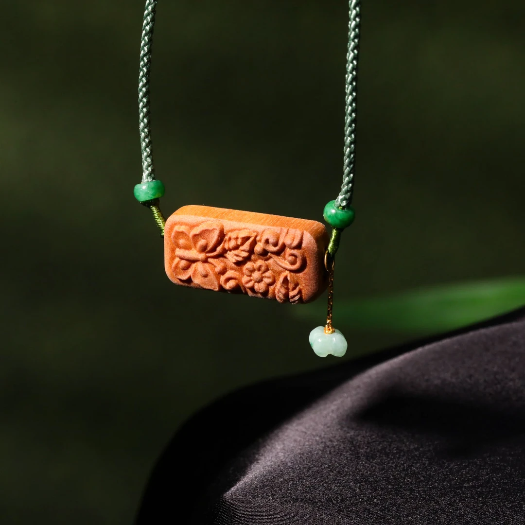 【意婵】《一路繁花》18K金天然印度正区（沉水）老山檀项链翡翠-912676