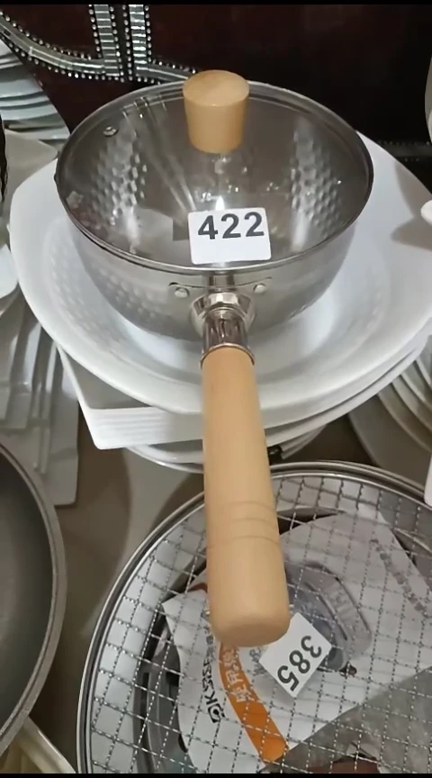 瓷微瑕不锈钢奶锅带盖422