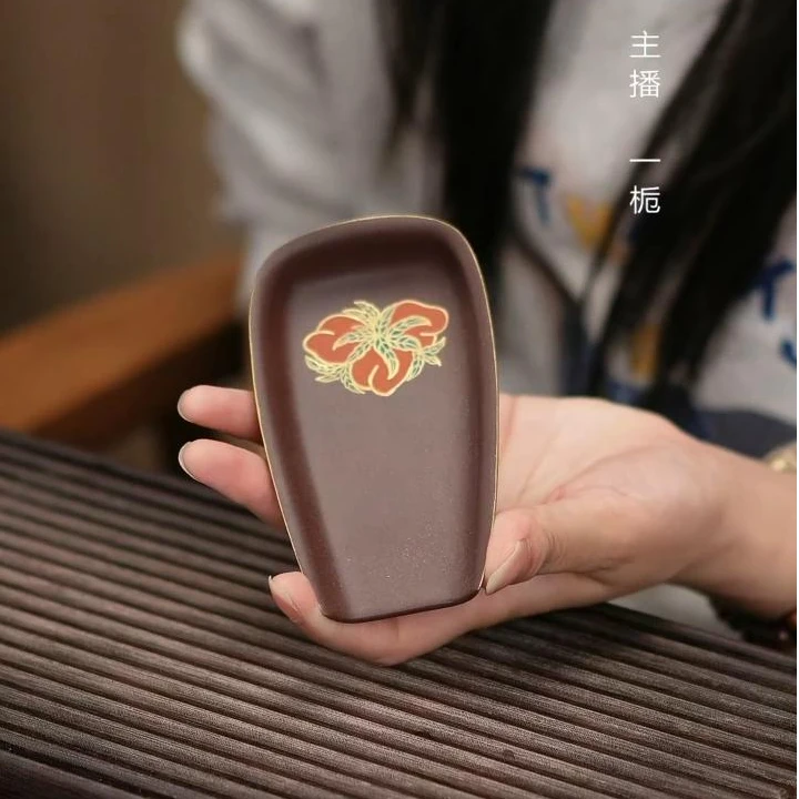 【南风】哑光珐琅彩描金紫泥三多紫砂茶则