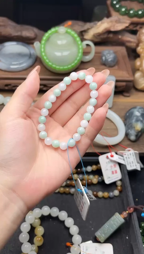 未镶嵌手串翡翠卡8翡翠 圆珠 有瑕疵9013577