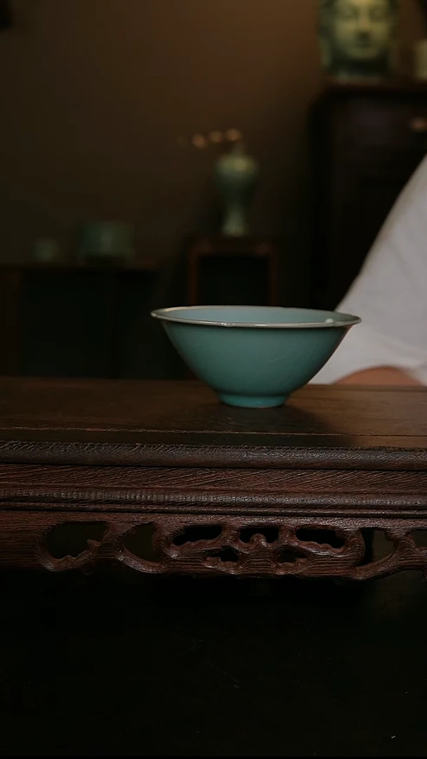 摆件仿古手工葵口斗笠杯