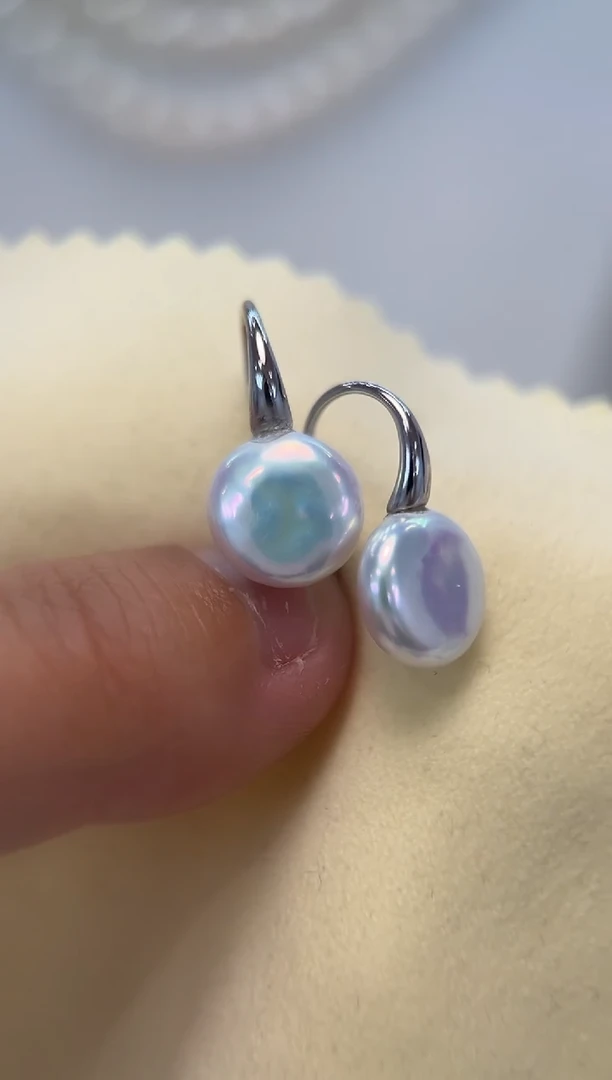 【闪购商品】淡水珍珠颈饰银S925镶嵌纽扣耳钩