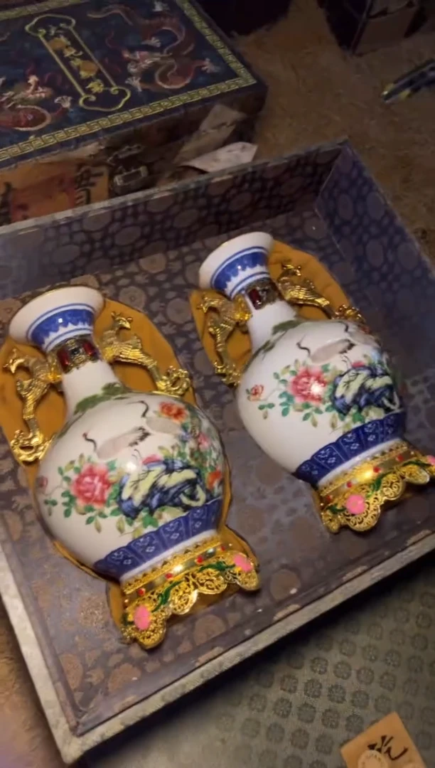 木---AM福利-复古工艺风--开/一对仙鹤瓶