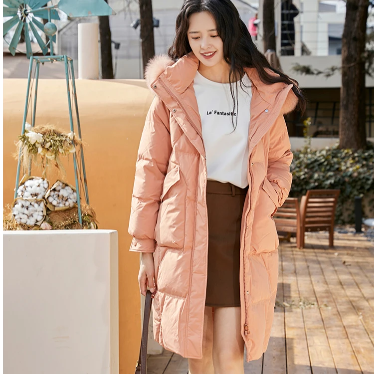 朵以女小个子中长款羽绒服狸毛领连帽大口袋厚外套38DD943077