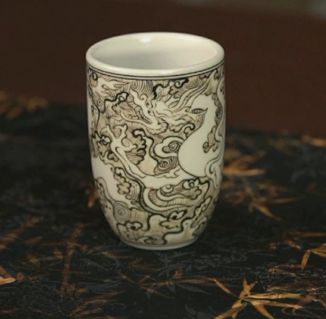 细雨幽兰龙纹闻香杯景德镇茶具家用饮茶主人杯中式