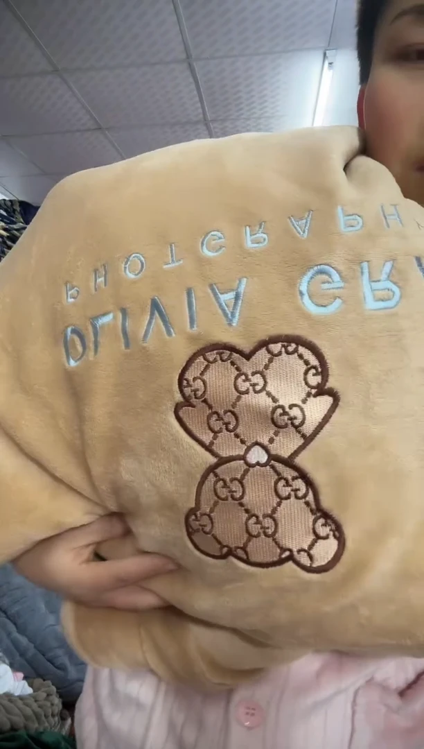 法兰绒浅咖色小熊被套2.3*2