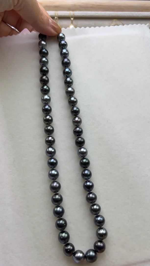 银S925镶嵌项链海水珍珠8-10mm近正圆大溪地混彩项链