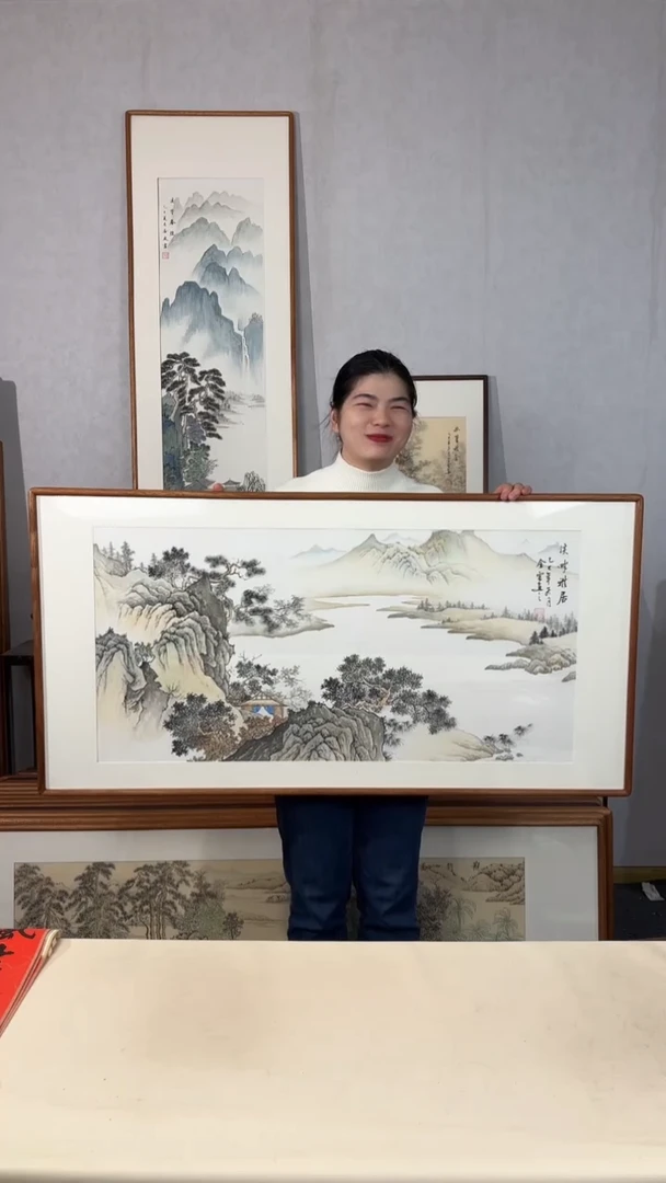 国画手绘*溪畔雅居*62*122cm带框发货