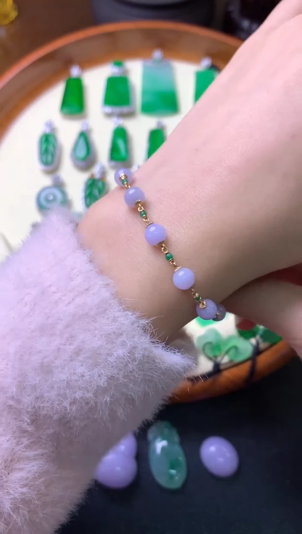 【闪购商品】翡翠手链18K金镶嵌手链