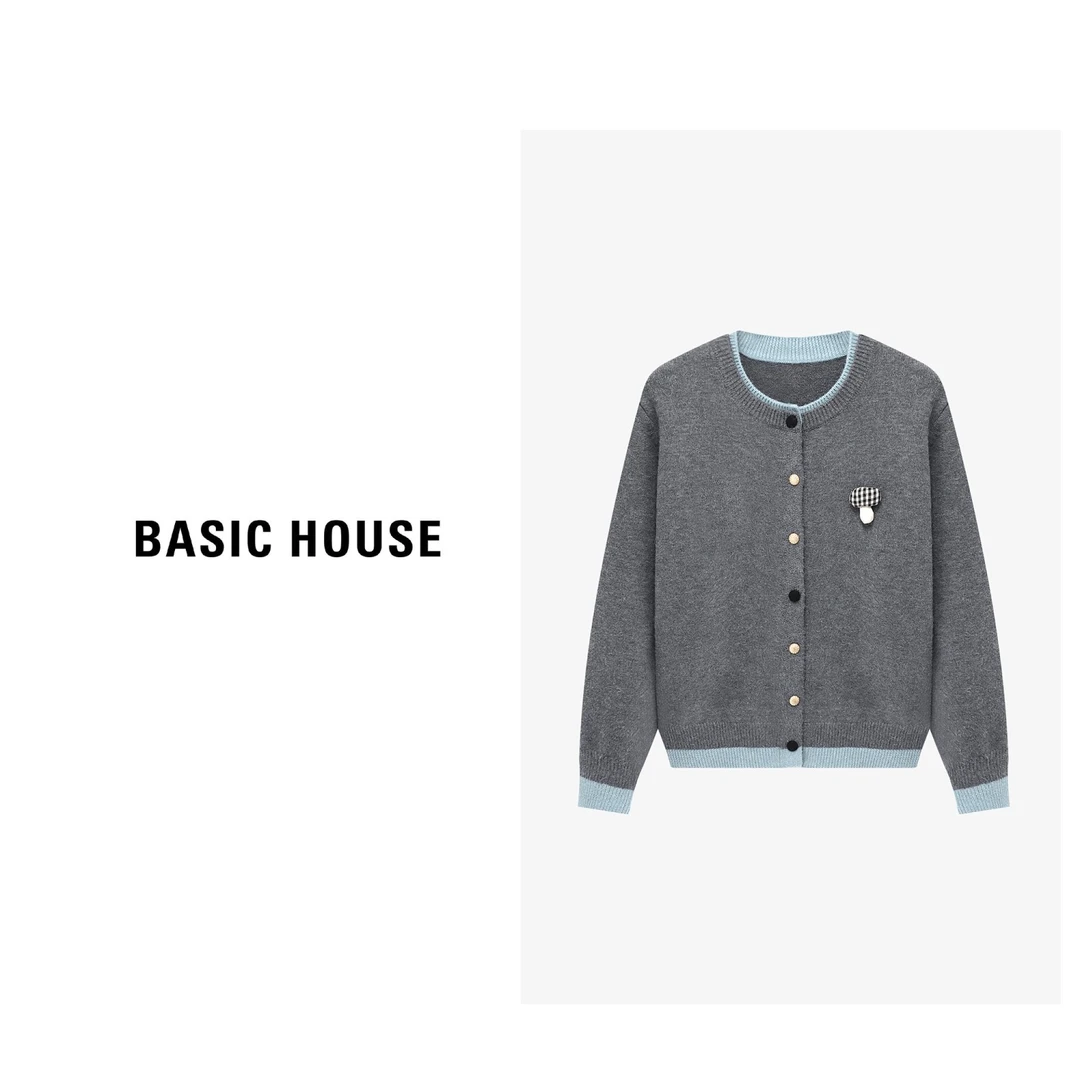 Basic House/百家好小香风牛仔针织短款时尚休闲毛衣B06245C5272