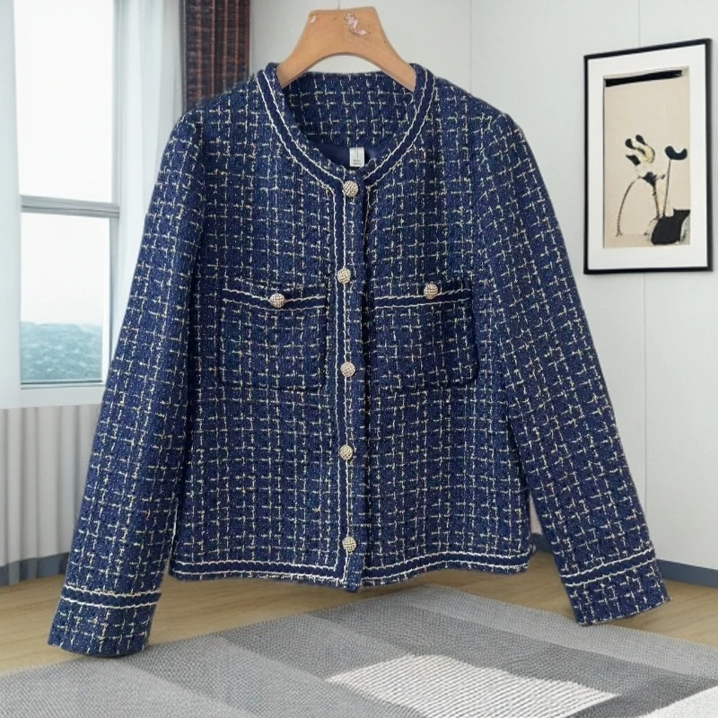 【W1254蓝色小香风外套】2025时尚优雅百搭洋气款春秋小香风外套