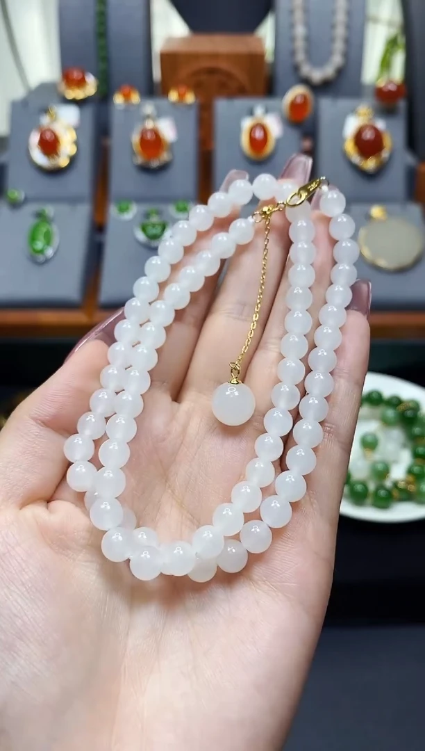 和田玉银S925镶嵌颈饰*白玉DIY项链